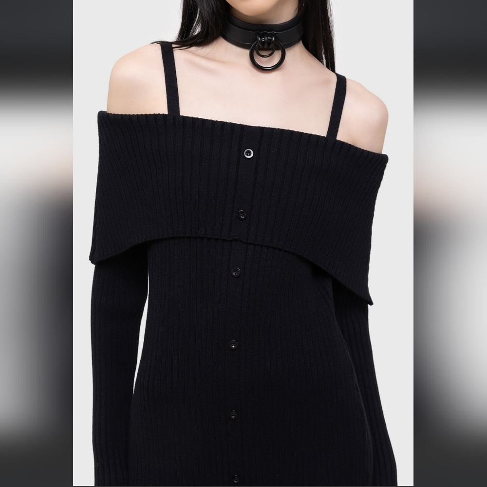 Killstar Black Off-Shoulder Ribbed Dress - Picture 3 of 7